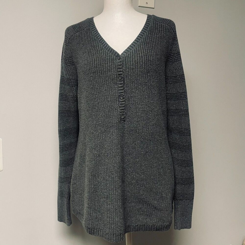 Eddie Bauer Womens Gray XL Cotton Blend V-neck Knit Pullover Sweater Cozy Comfy